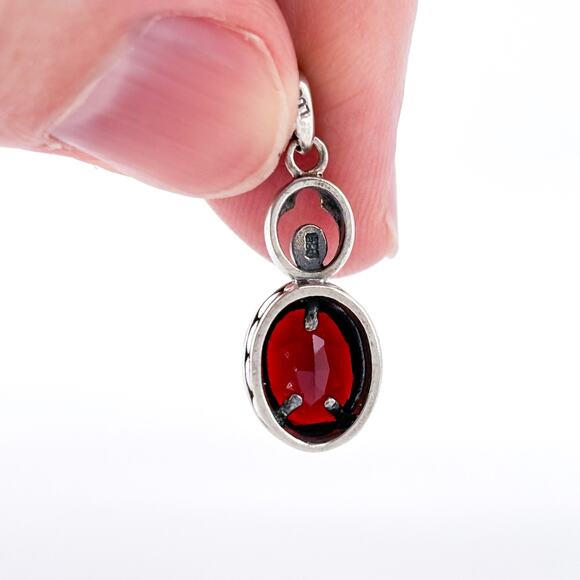 Sterling Silver Garnet Pendant | Oval Cabochon with Modern Minimalist Frame - Picture 2 of 9